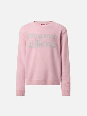 Princess cashmere-blend crewneck with Vacanze di Natale lurex jacquard | VACANZE DI NATALE SPECIAL EDITION