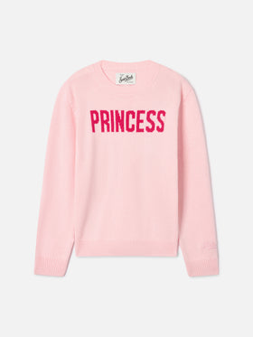 Pink Princess crewneck knit with Princess intarsia