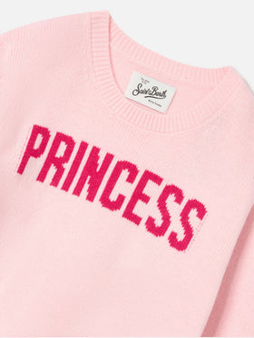 Pink Princess crewneck knit with Princess intarsia