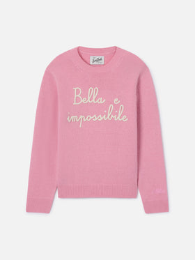 Maglione Princess girocollo rosa con ricamo Bella Impossibile