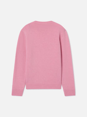 Maglione Princess girocollo rosa con ricamo Bella Impossibile
