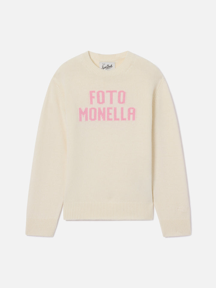 Maglione Princess girocollo grigio con lettering Foto Monella