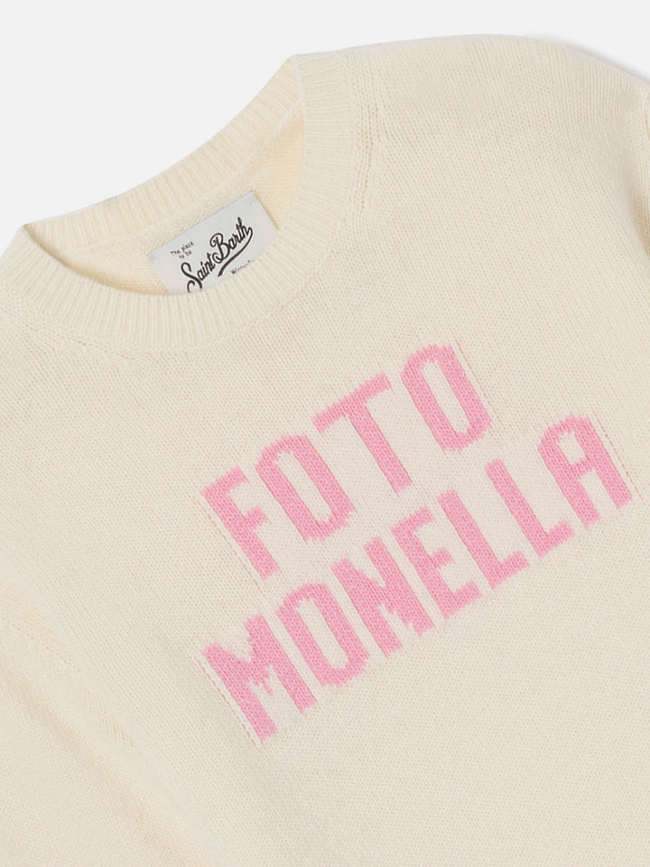 Maglione Princess girocollo grigio con lettering Foto Monella