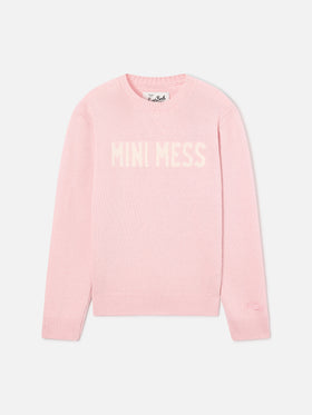 Rosafarbener Princess Rundhals-Strickpullover mit Mini Mess-Intarsie 