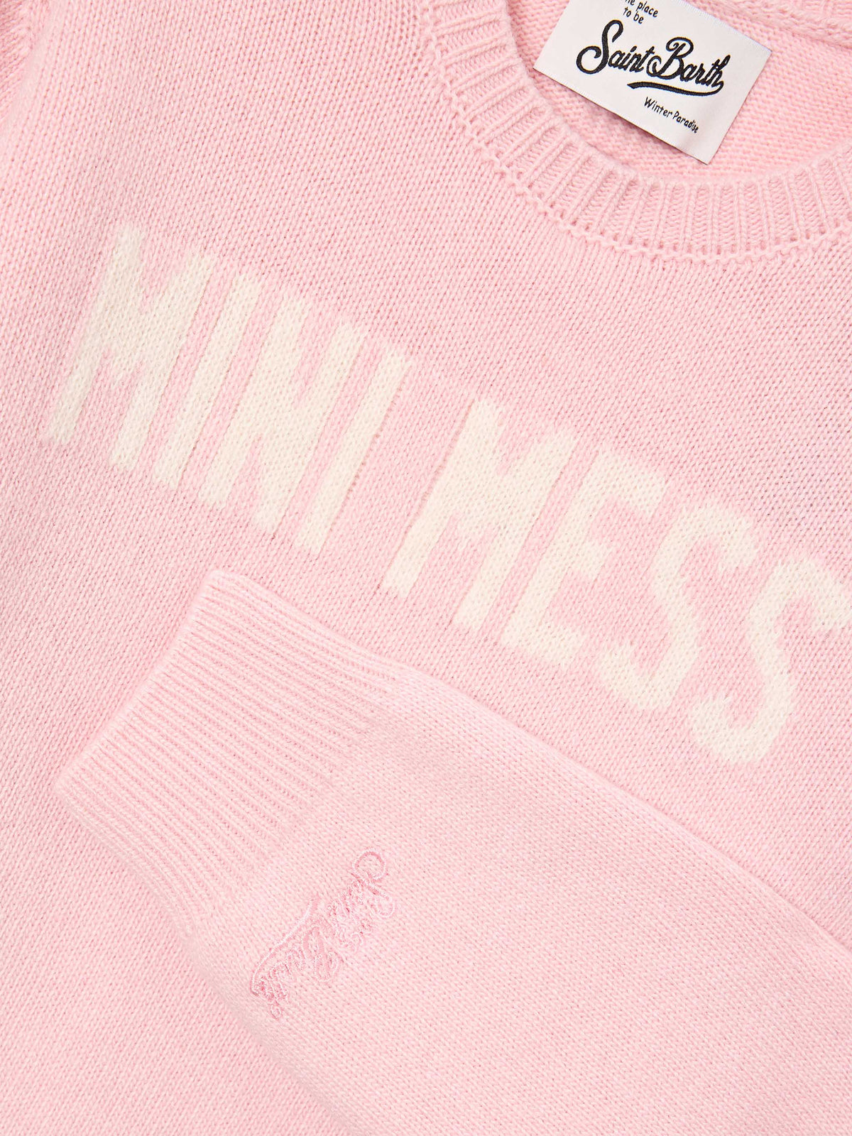 Rosafarbener Princess Rundhals-Strickpullover mit Mini Mess-Intarsie 