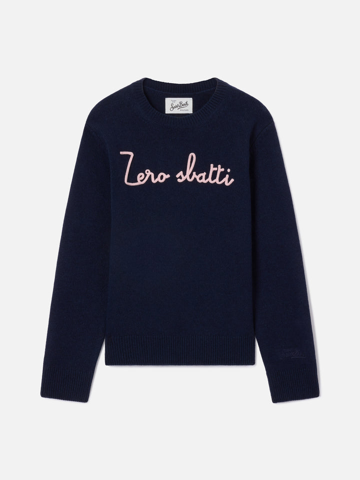 Maglione Princess girocollo blu navy con ricamo Zero Sbatti