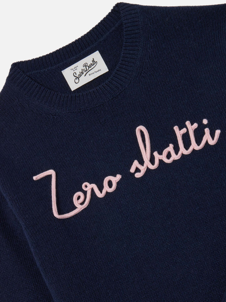 Maglione Princess girocollo blu navy con ricamo Zero Sbatti