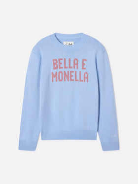 Leichter blue Princess Rundhals-Strickpullover mit Bella E Monella Lurex-Intarsie 