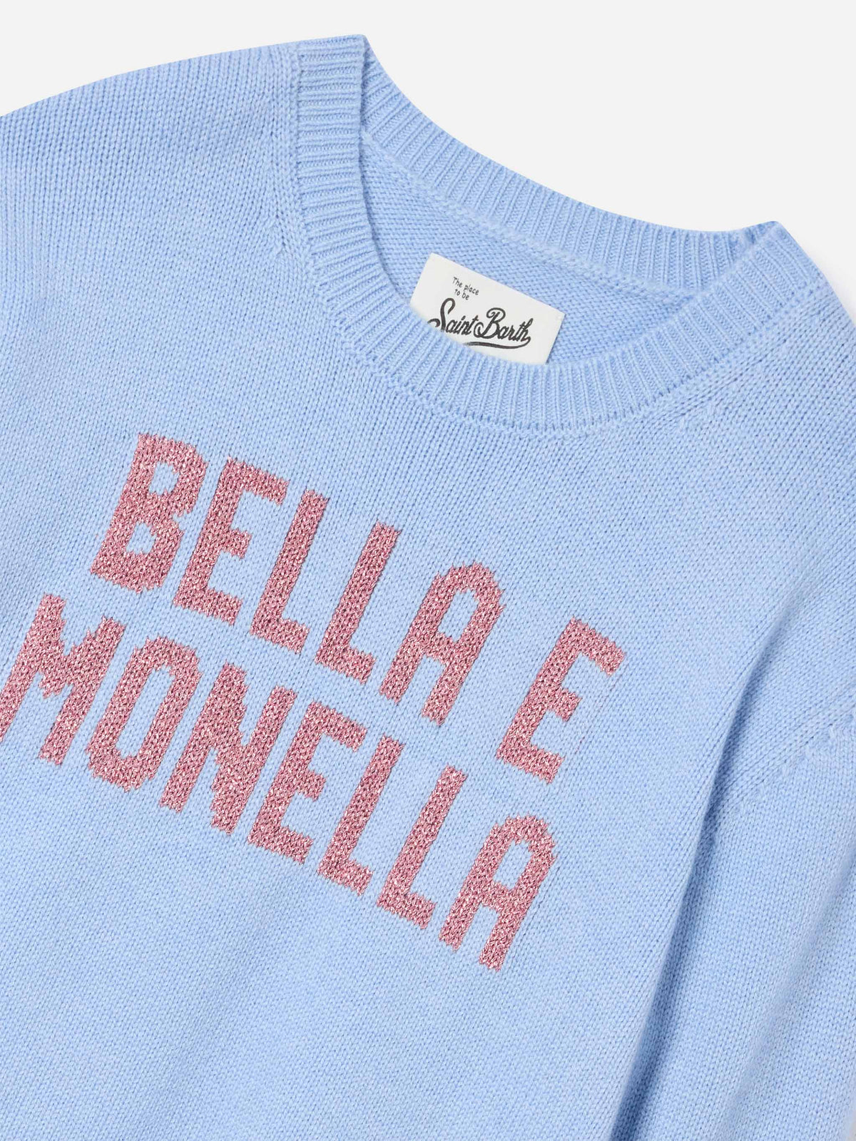 Leichter blue Princess Rundhals-Strickpullover mit Bella E Monella Lurex-Intarsie 