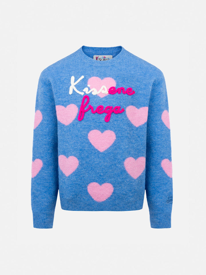 Maglione girocollo azzurro chiaro da bambina Princess con ricamo Kissene frega
