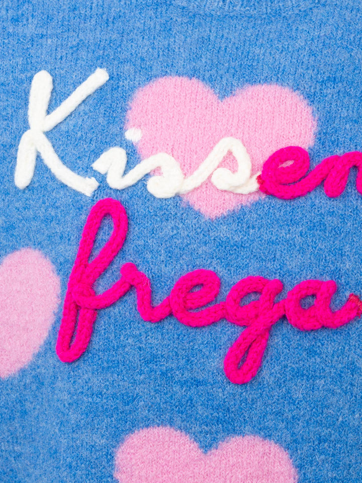 Maglione girocollo azzurro chiaro da bambina Princess con ricamo Kissene frega