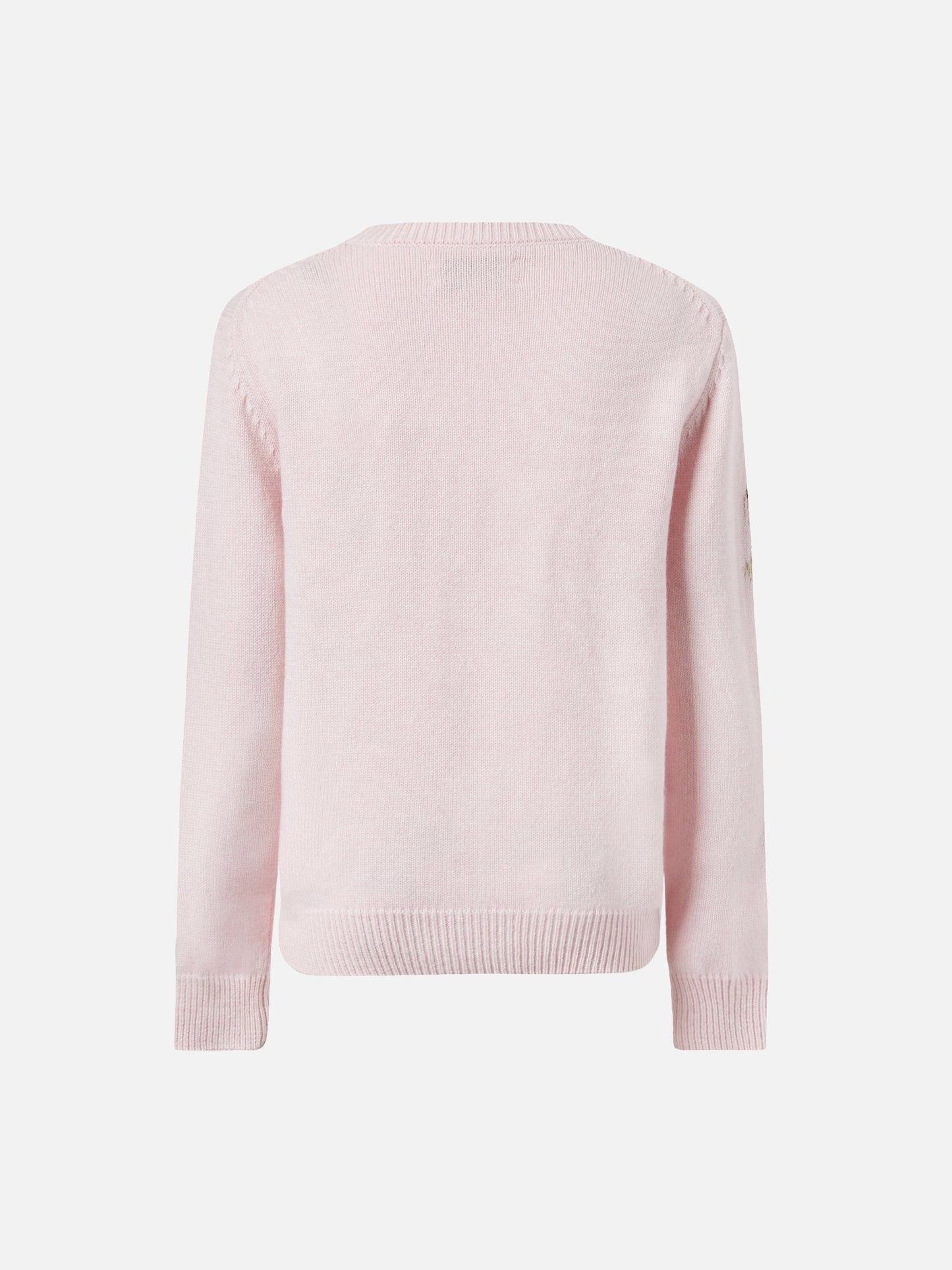 Girocollo Princess in misto cashmere con jacquard orsetti e applicazioni fiocchi