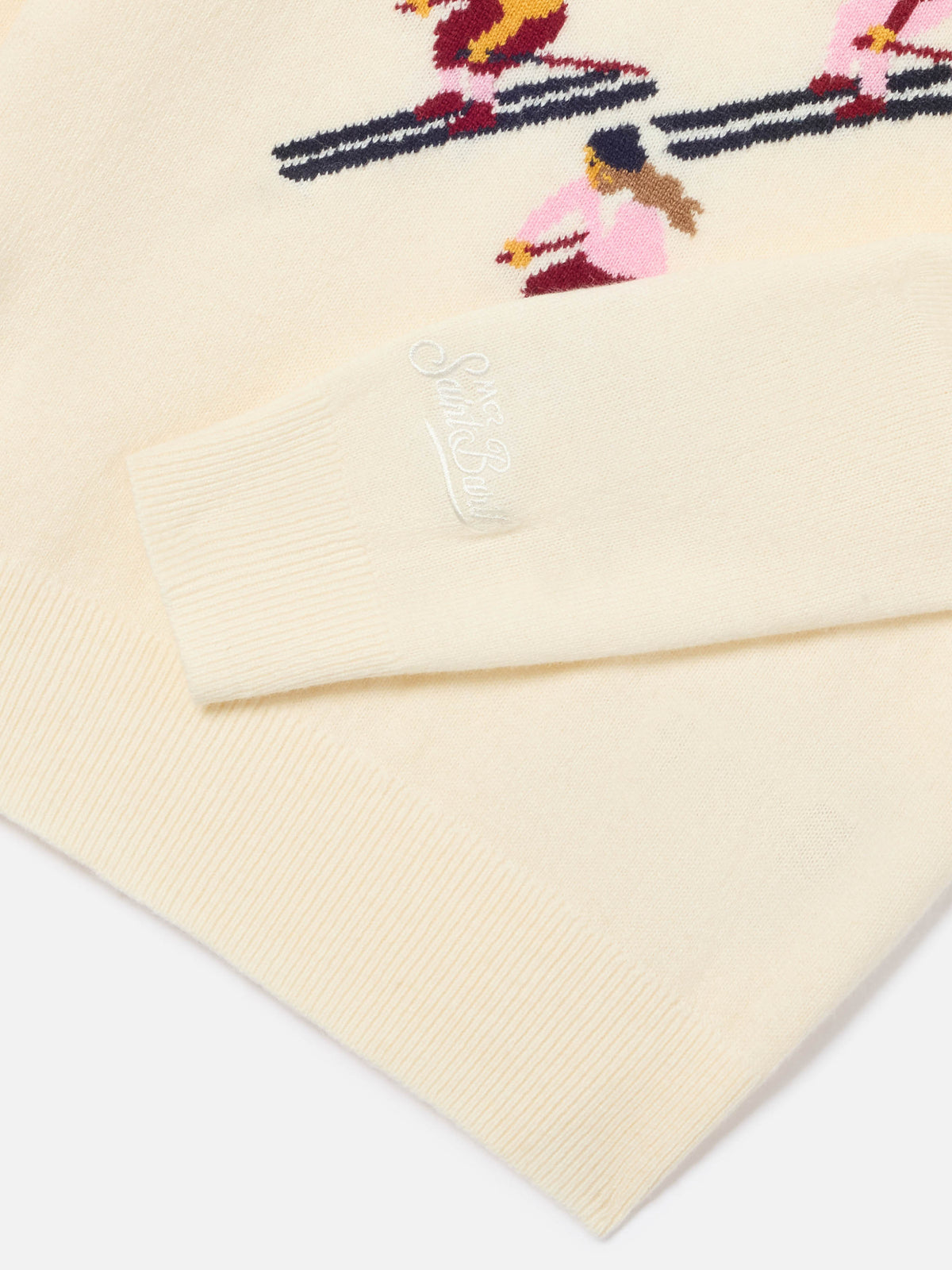Cremefarbener Princess Rundhals-Strickpullover mit St. Moritz Intarsienmotiv | Special edition 