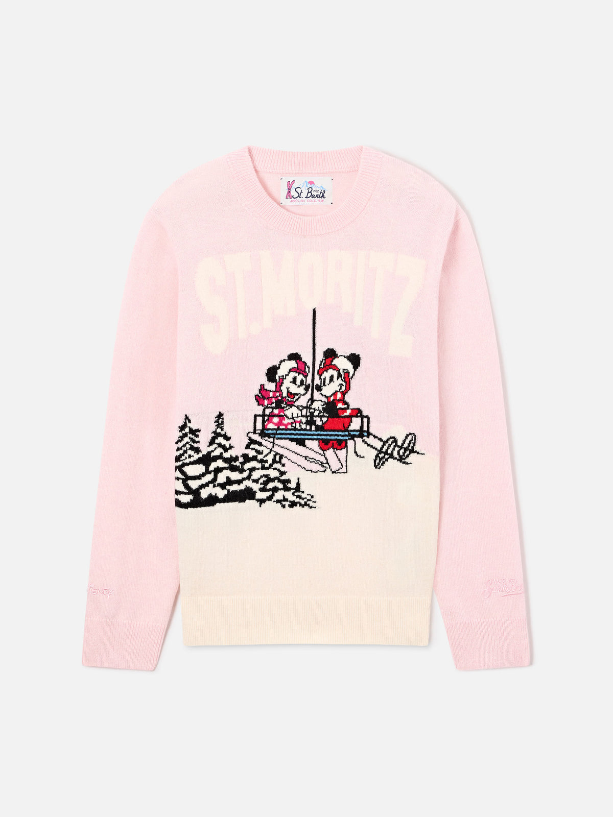 Rosa Princess Rundhals-Strickpullover mit St. Moritz Minnie und Mickey Mouse Intarsienmotiv | Special edition 