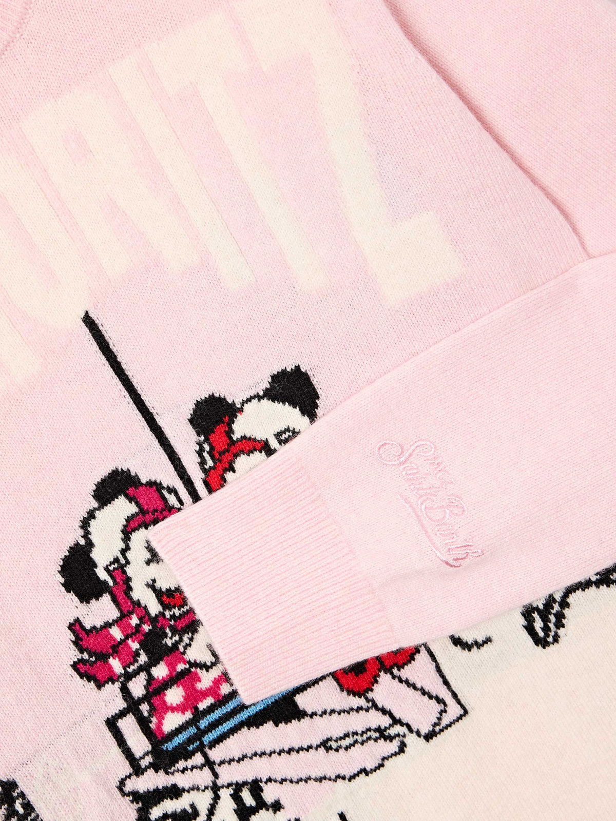 Rosa Princess Rundhals-Strickpullover mit St. Moritz Minnie und Mickey Mouse Intarsienmotiv | Special edition 
