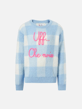 Girocollo con jacquard a quadri e ricamo Uff... che noia