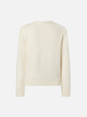 Maglione Princess in misto cashmere con stampa orsetto e ricamo