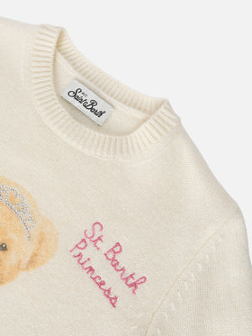 Maglione Princess in misto cashmere con stampa orsetto e ricamo