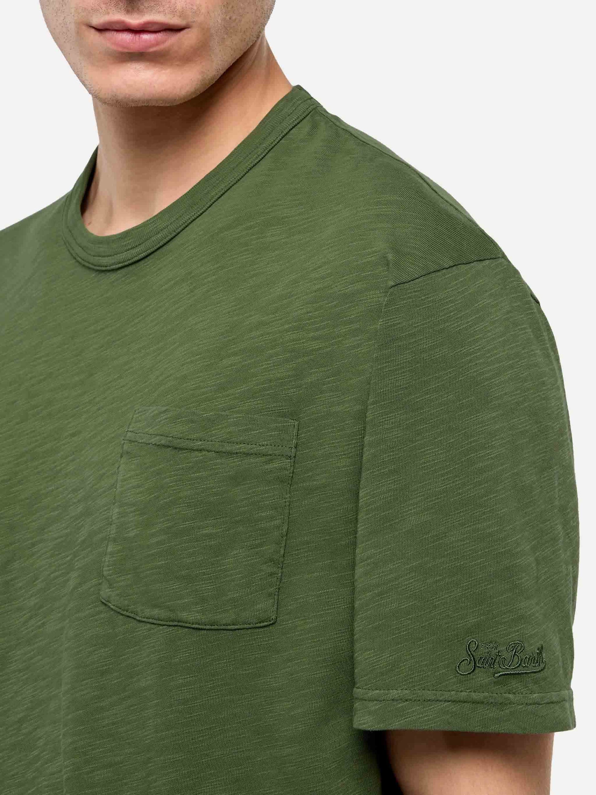 Military green flamed cotton t-shirt President with embroidery - MC2 Saint Barth