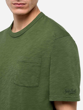 Military green flamed cotton t-shirt President with embroidery - MC2 Saint Barth