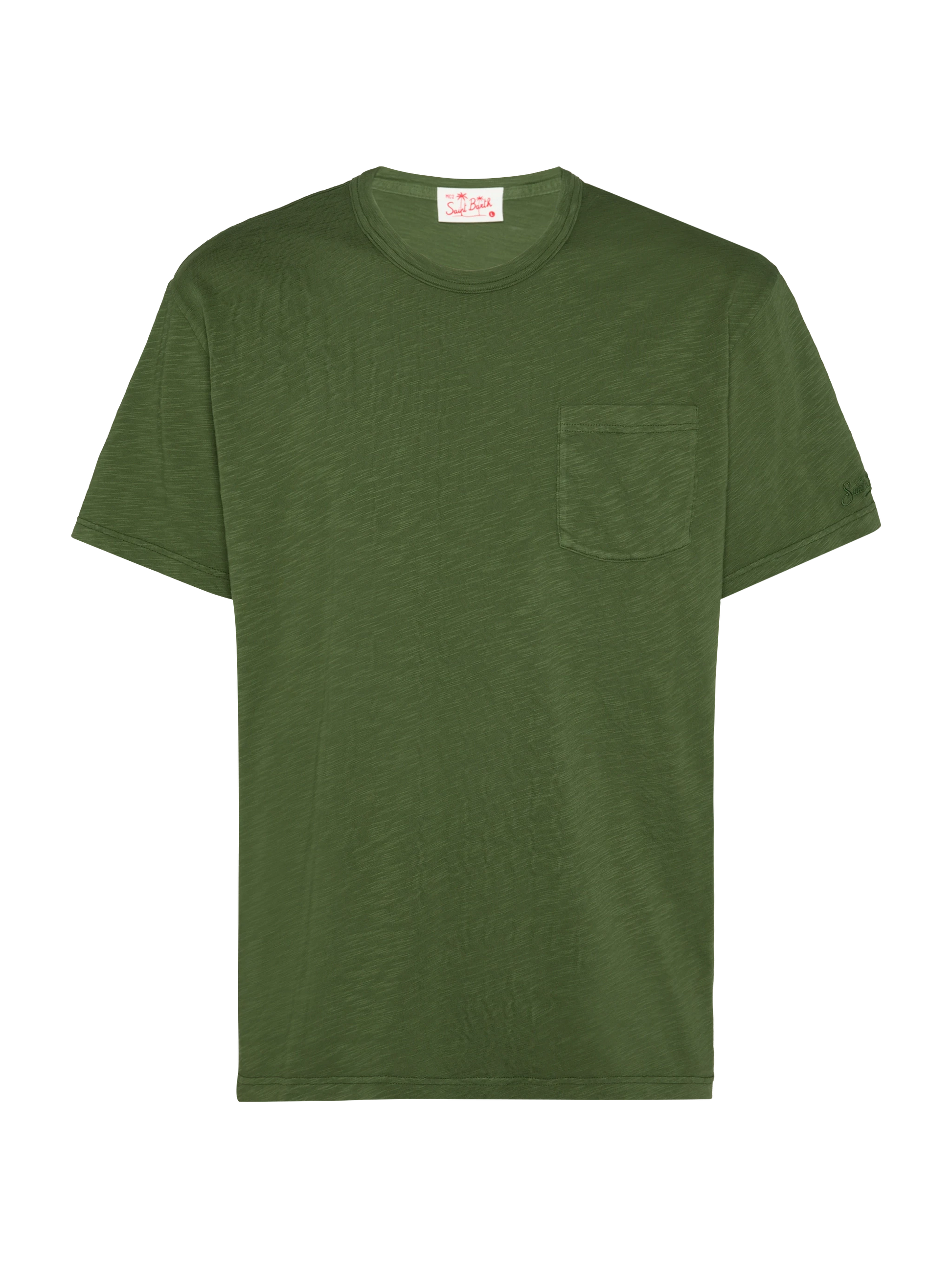 Military green flamed cotton t-shirt President with embroidery - MC2 Saint Barth