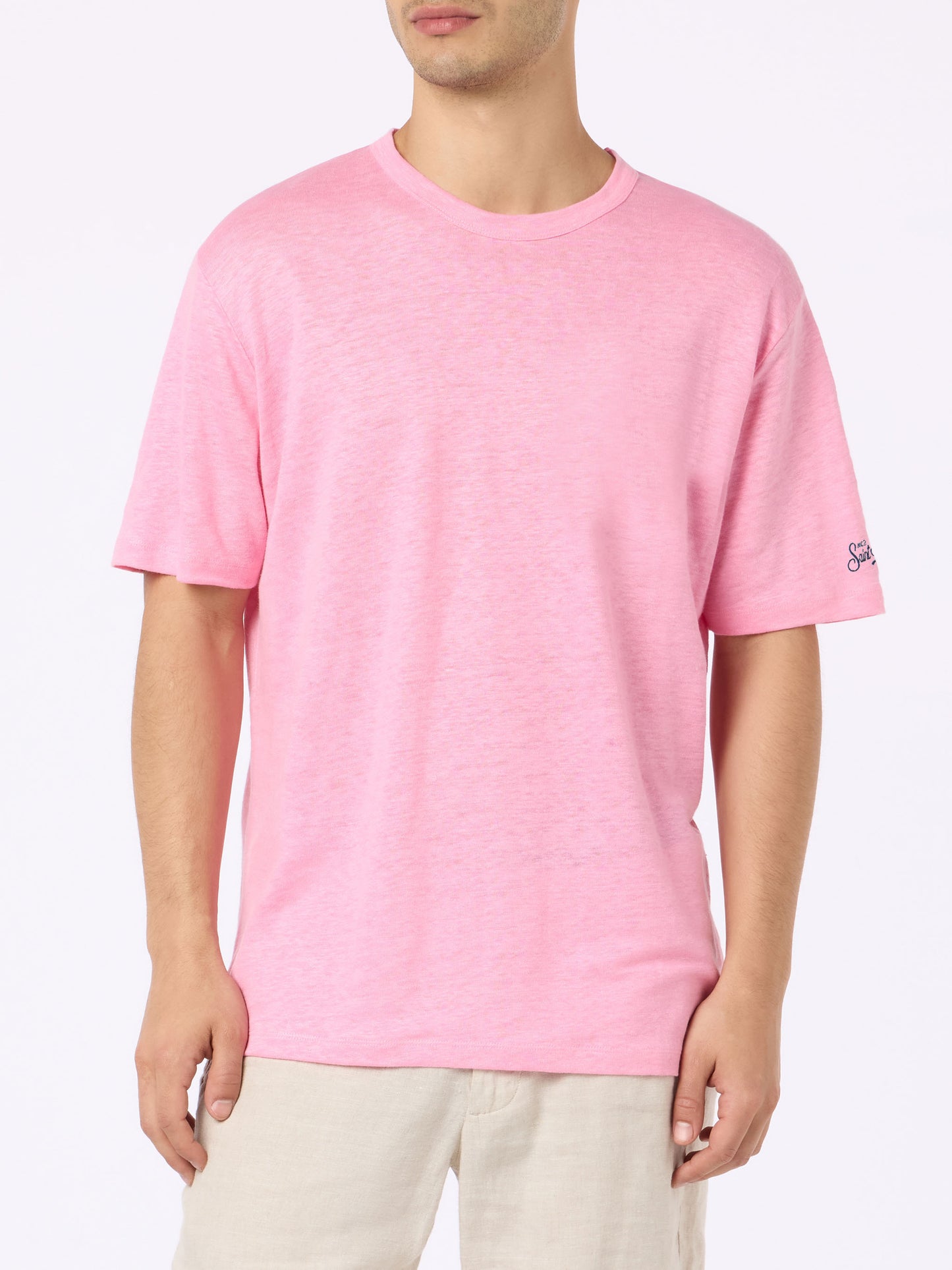 Bubble pink flamed cotton t-shirt President with embroidery