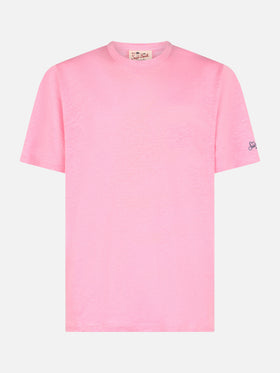 Bubble pink flamed cotton t-shirt President with embroidery
