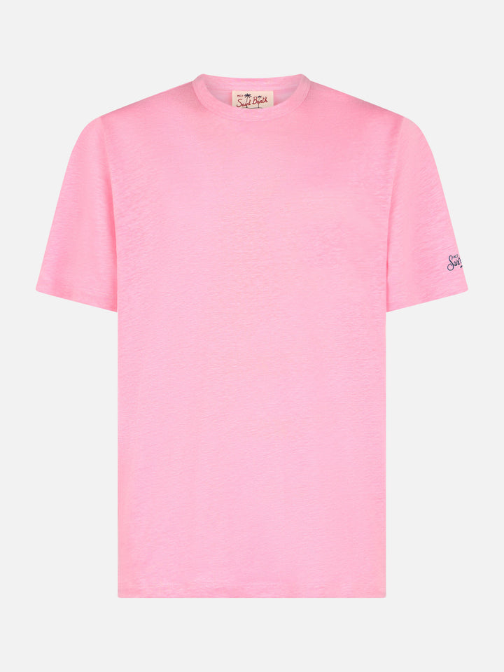 T-Shirt President aus geflammter Baumwolle in Blasenrosa mit Stickerei