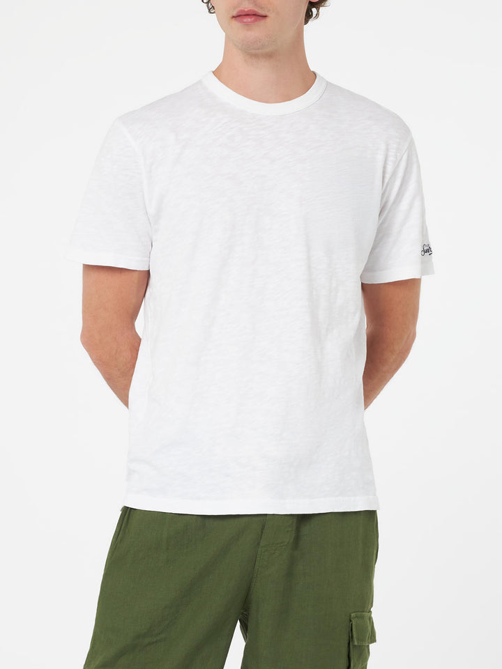 T-shirt Man President in cotone fiammato bianca con ricamo