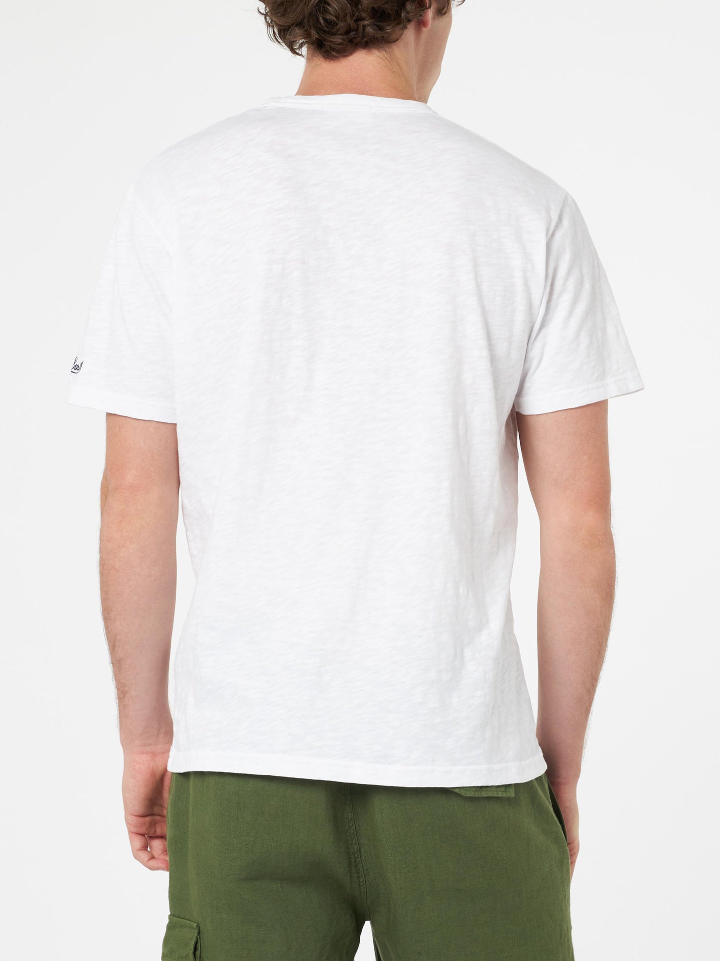 T-shirt Man President in cotone fiammato bianca con ricamo