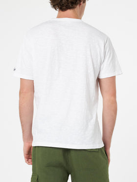 T-shirt Man President in cotone fiammato bianca con ricamo