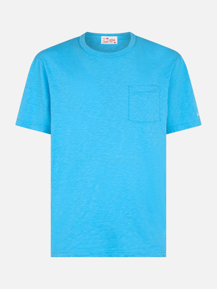 Man bluette flamed cotton t-shirt President with embroidery - MC2 Saint Barth