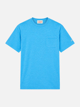 T-shirt President en coton flammé bluette avec broderie 