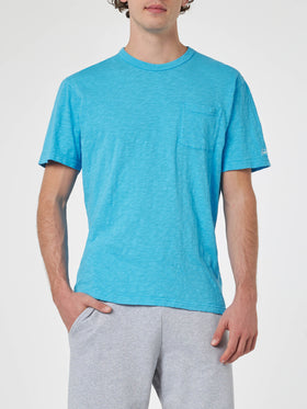 Man bluette flamed cotton t-shirt President with embroidery - MC2 Saint Barth