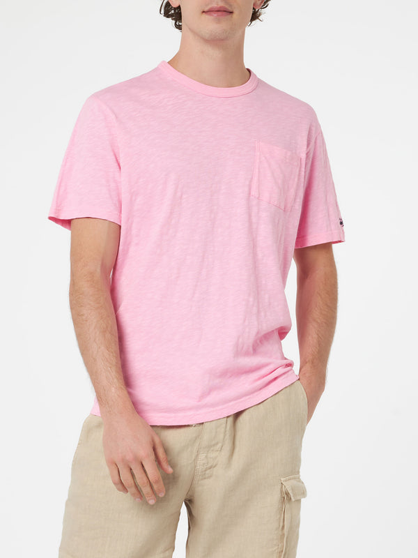 T-shirt da uomo President in cotone fiammato rosa con ricamo