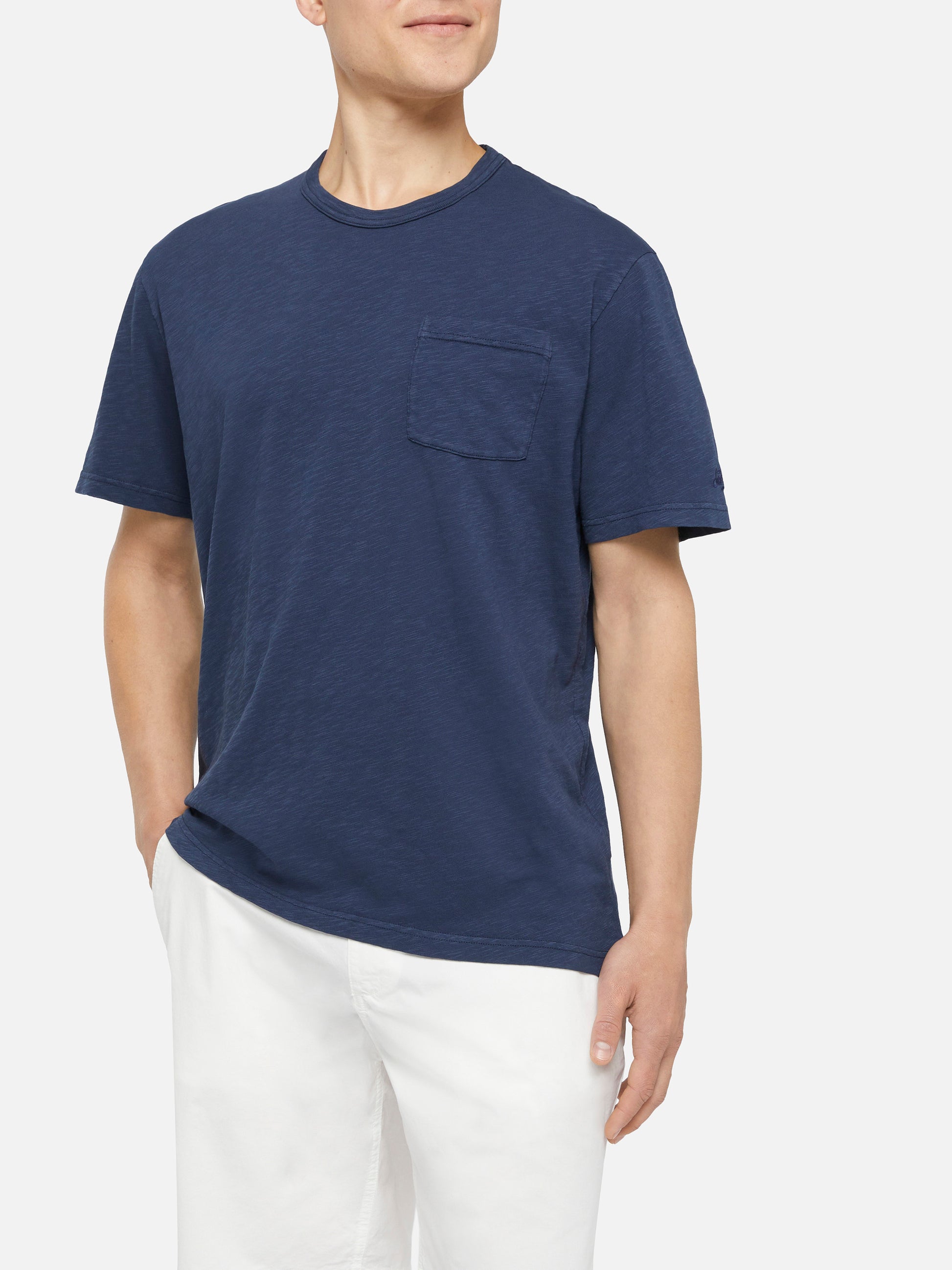 Navy blue flamed cotton t-shirt President with embroidery - MC2 Saint Barth