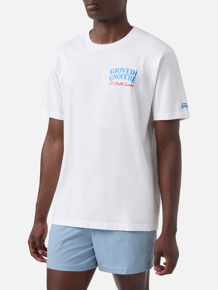 T-shirt Portland bianca con illustrazione Giovedì Gnocche