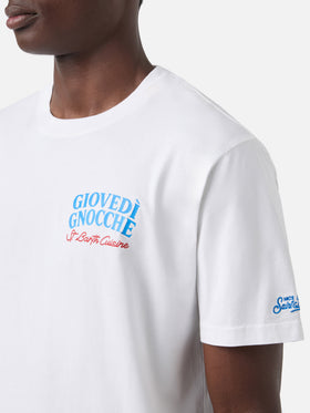 T-shirt Portland bianca con illustrazione Giovedì Gnocche