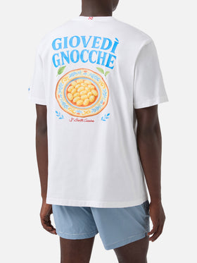 T-shirt Portland bianca con illustrazione Giovedì Gnocche
