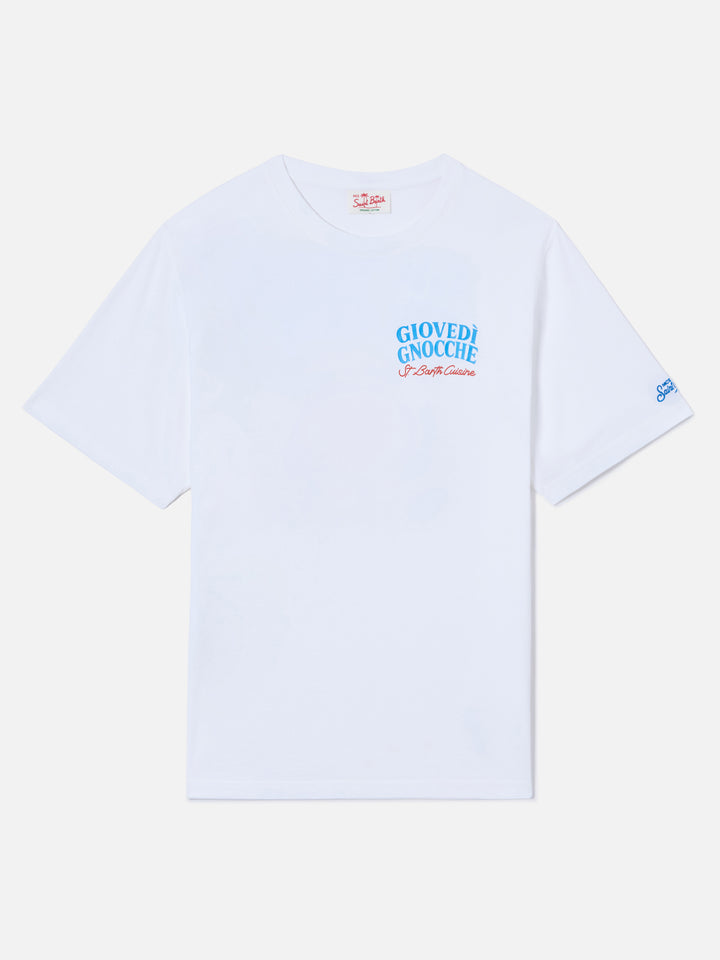 White Portland t-shirt with Giovedì Gnocche illustration