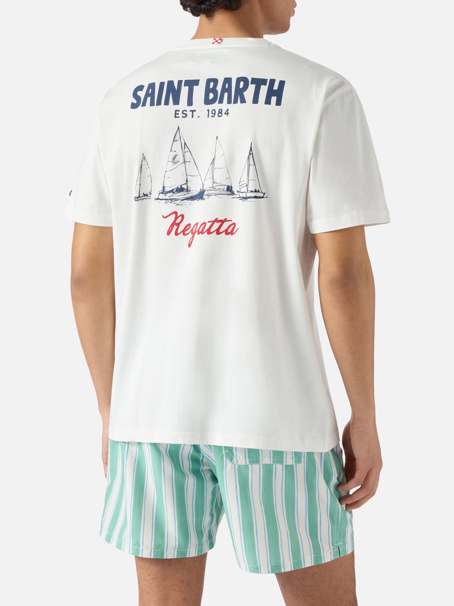 T-shirt Portland panna con stampa St. Barth Regatta