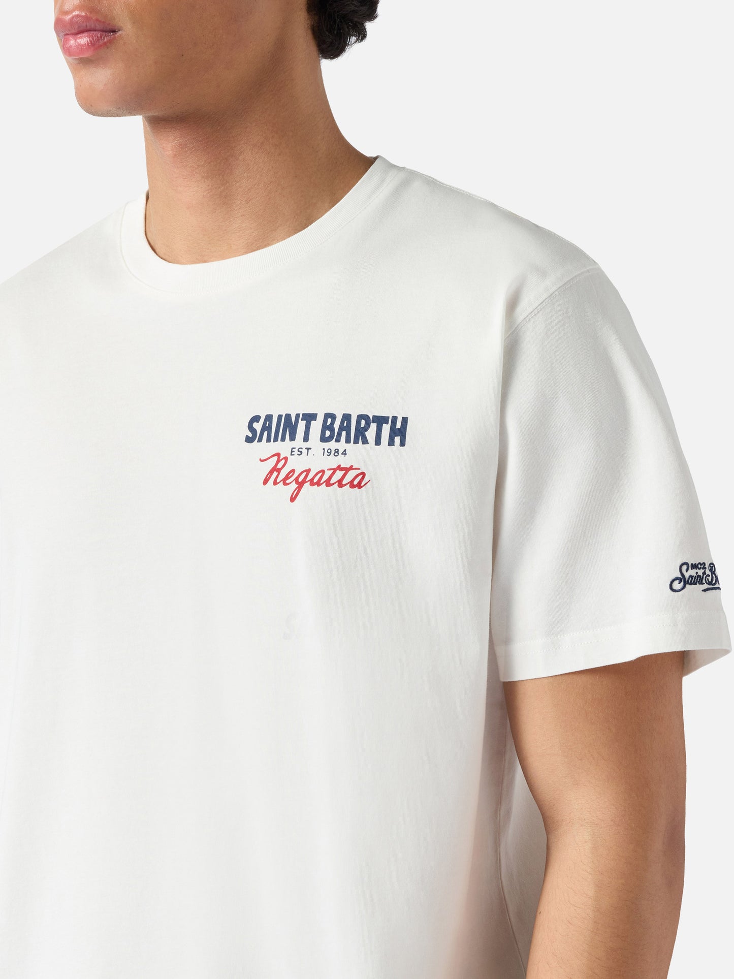 Cream Portland t-shirt with St. Barth Regatta print