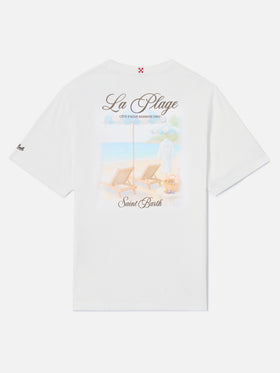 T-shirt Portland bianca con stampa La Plage