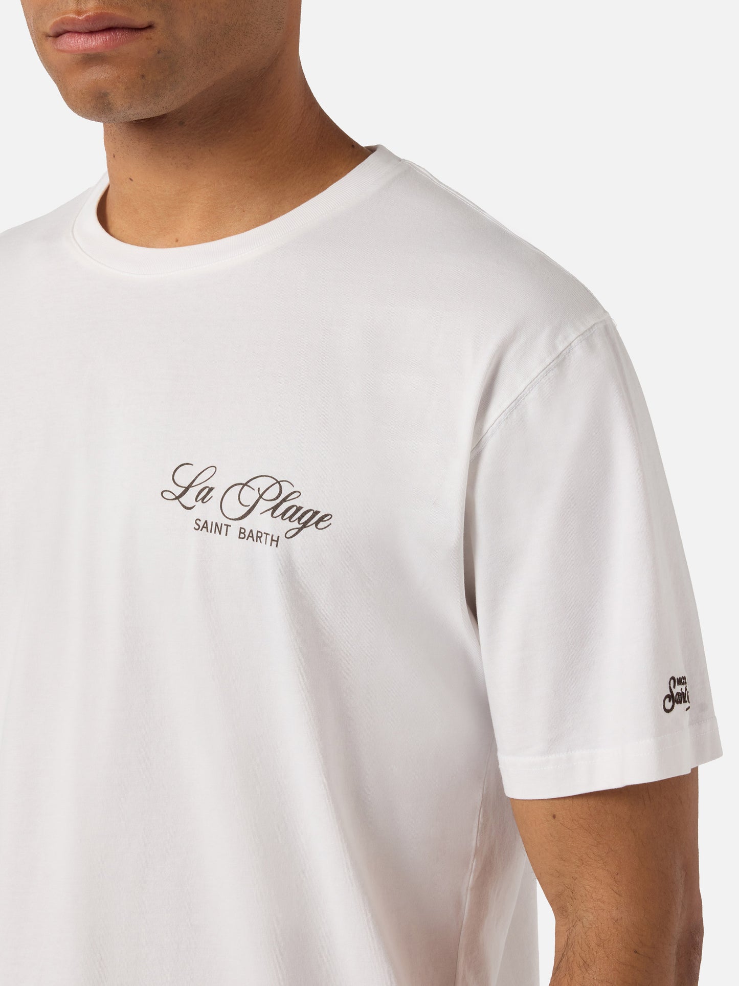 T-shirt Portland bianca con stampa La Plage