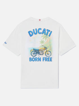 T-shirt Portland bianca con stampa Ducati Born Free | Edizione Speciale