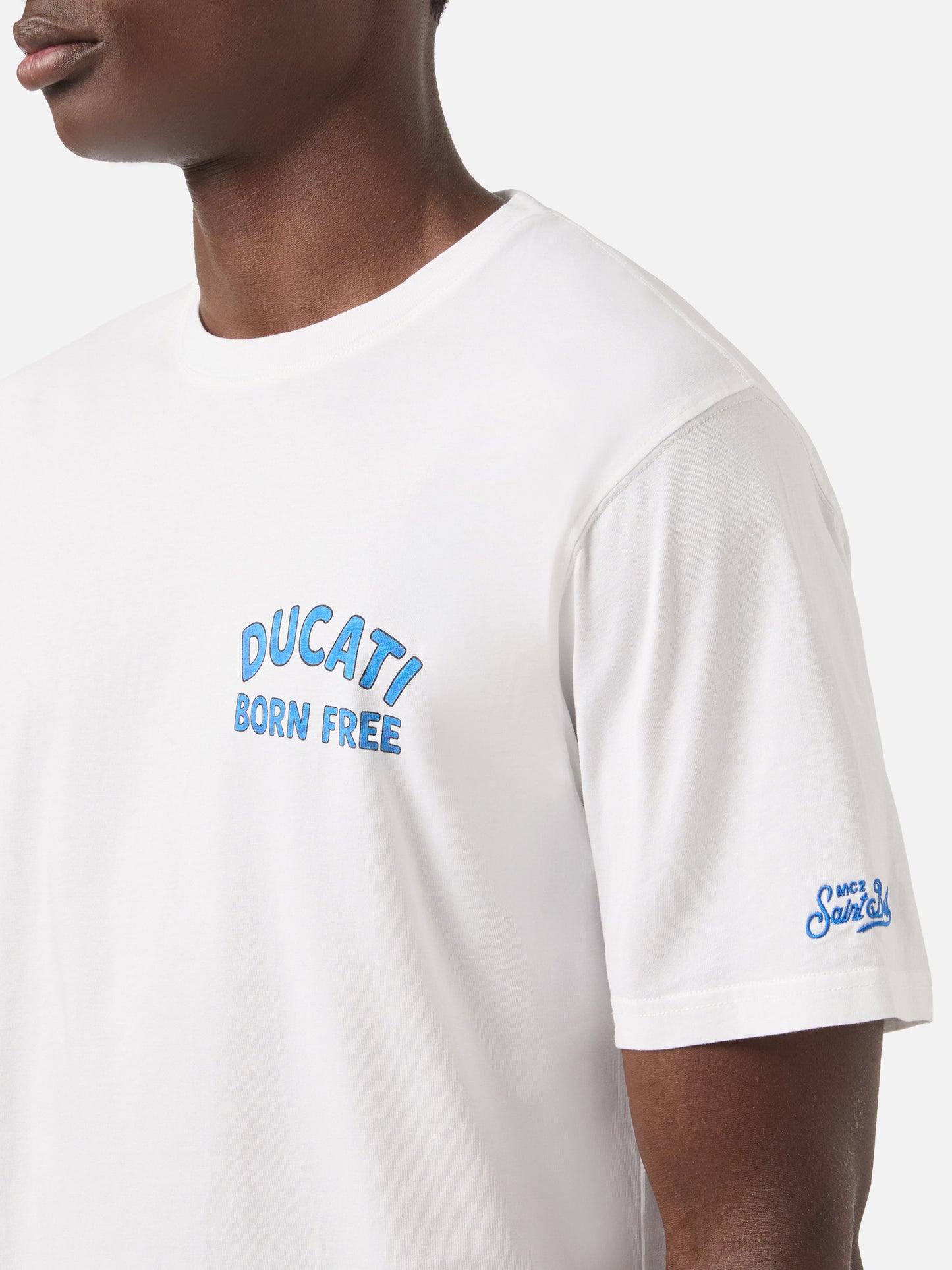 T-shirt Portland bianca con stampa Ducati Born Free | Edizione Speciale