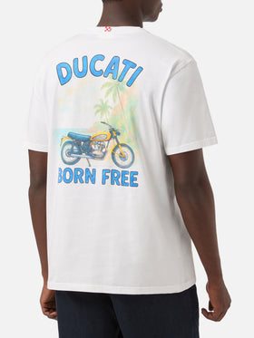 T-shirt Portland bianca con stampa Ducati Born Free | Edizione Speciale