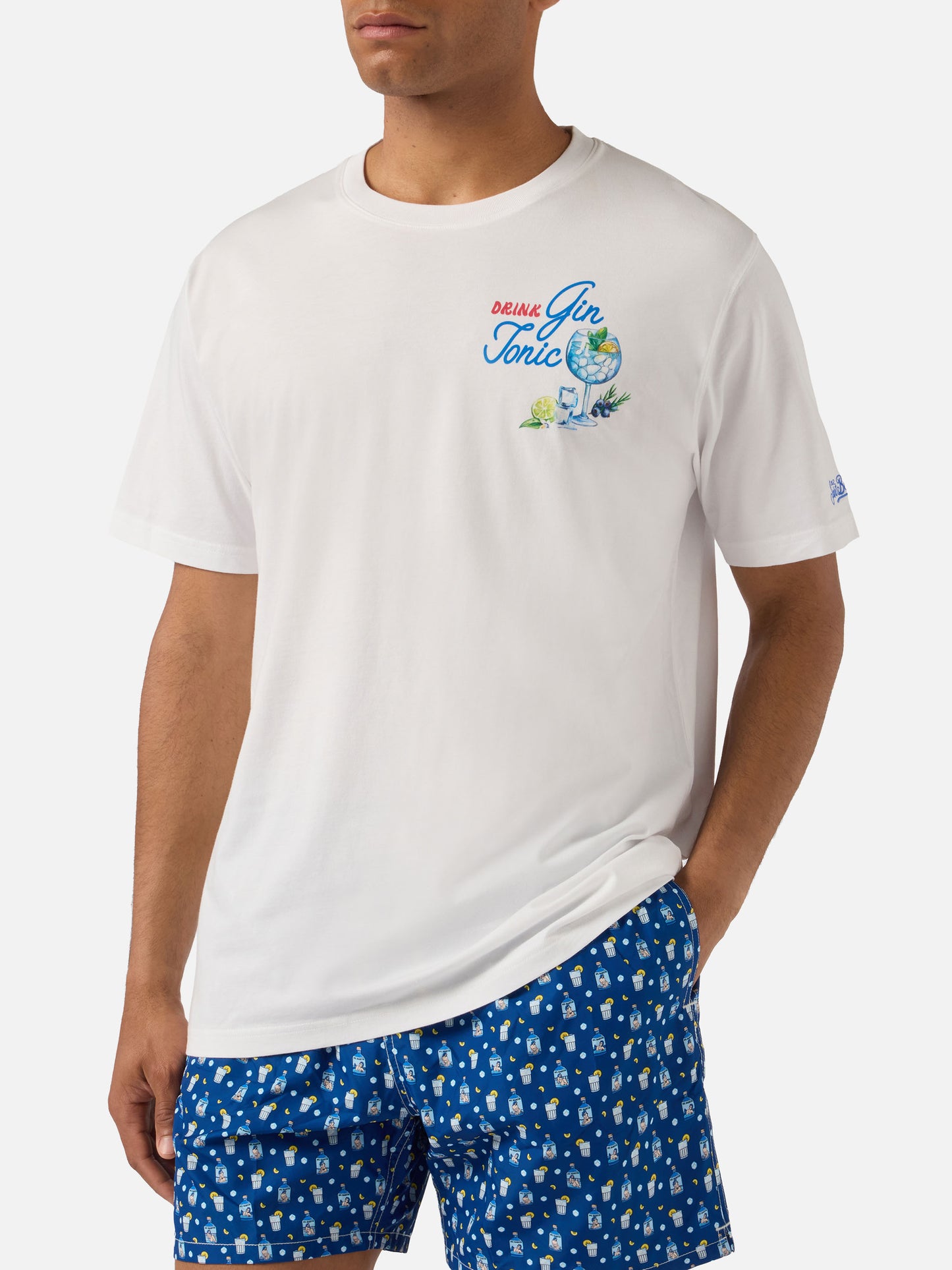 T-shirt Portland bianca con illustrazione Gin Tonic Drink