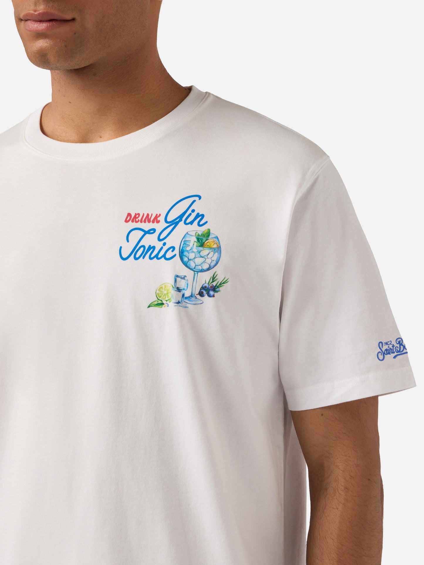 T-shirt Portland bianca con illustrazione Gin Tonic Drink