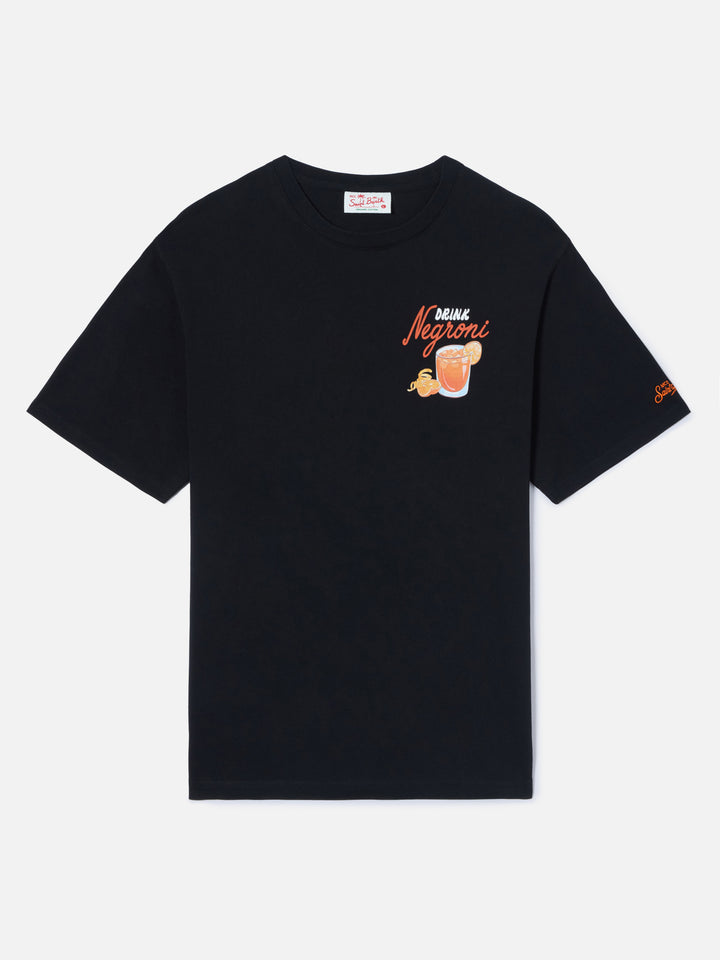 Black Portland t-shirt with Negroni Drink illustration